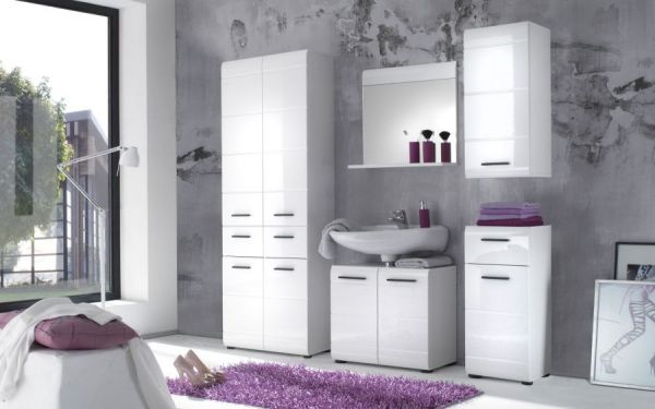Badezimmer Hochschrank Clarito in wei� Hochglanz 30 x 182 cm