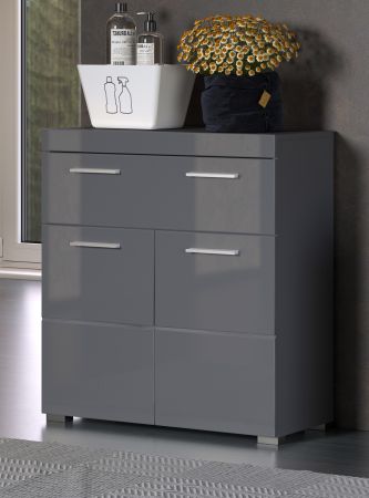 Badezimmer Kommode Adamo in grau Hochglanz Badschrank 73 x 79 cm