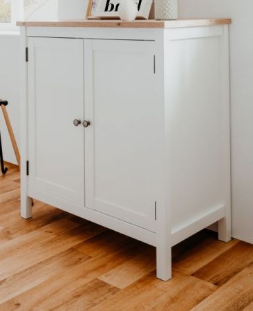 Kommode Vestland in wei� und Artisan Eiche Landhaus 80 x 90 cm