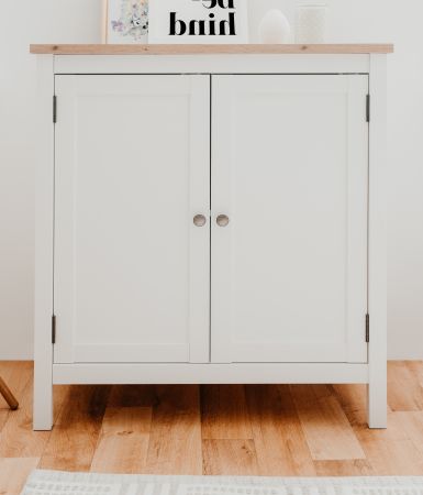 Kommode Vestland in wei� und Artisan Eiche Landhaus 80 x 90 cm