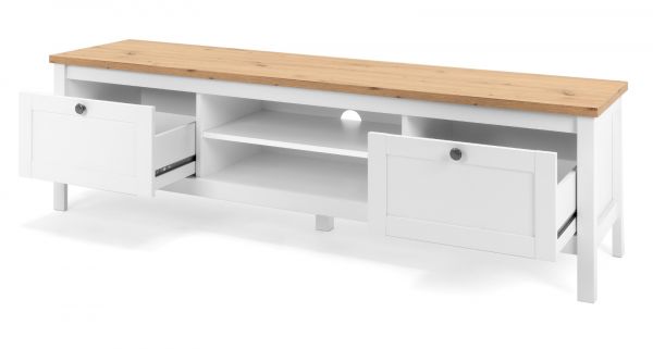 TV-Lowboard Vestland in wei� und Artisan Eiche Landhaus Fernsehtisch 160 x 45 cm TV-Unterteil