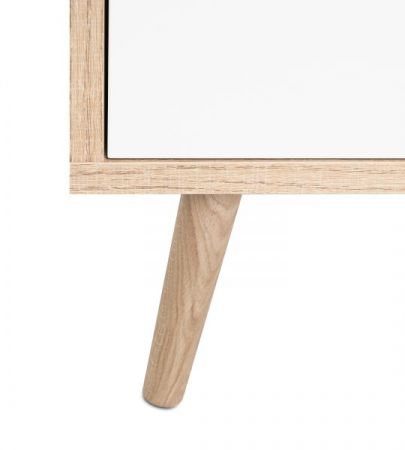 TV-Lowboard Colory in Sonoma Eiche hell mit Petrol, Wei� und Grau skandinavischer Fernsehtisch Tricolor 150 x 52 cm