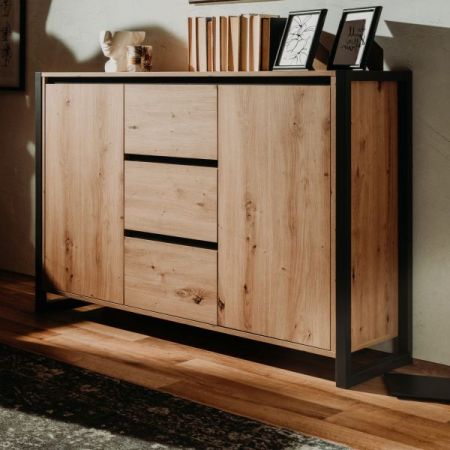 Kommode Malta in Artisan Eiche und Anthrazit Industrial Look 120 x 88 cm