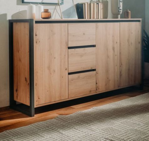 Sideboard Malta in Artisan Eiche und Anthrazit Kommode im Industrial Look 160 x 88 cm