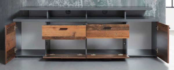 TV-Lowboard Noxa in Used Wood Altholz Design mit Grau, Komforth�he, 180 x 66 cm