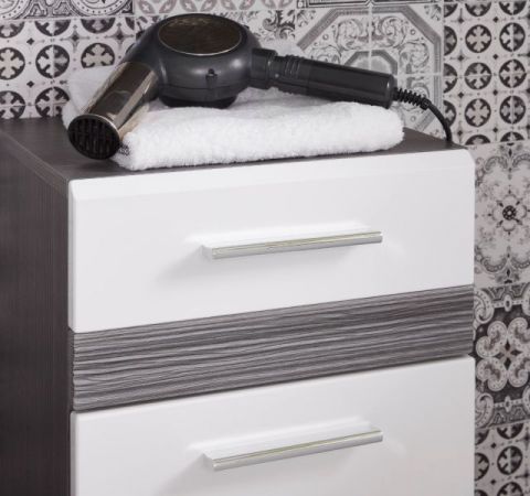 Badezimmer Unterschrank SetOne in wei� Hochglanz und Sardegna grau Rauchsilber 37 x 80 cm