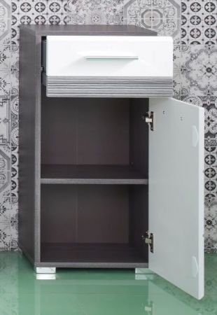 Badezimmer Unterschrank SetOne in wei� Hochglanz und Sardegna grau Rauchsilber 37 x 80 cm