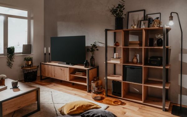 Esstisch Malta in Artisan Eiche und Anthrazit im Industrial Look 160 / 200 x 90 cm ausziehbar