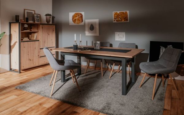 Esstisch Malta in Artisan Eiche und Anthrazit im Industrial Look 160 / 200 x 90 cm ausziehbar