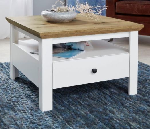 Couchtisch Solido in wei� mit Artisan Eiche im Landhausstil 70 x 70 cm