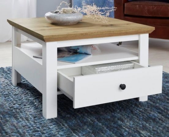 Couchtisch Solido in wei� mit Artisan Eiche im Landhausstil 70 x 70 cm