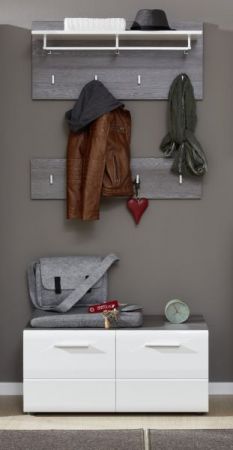 Garderobe Sitzbank Matrix in Hochglanz wei� und Sardegna grau Rauchsilber Garderobenbank und Schuhschrank 80 x 41 cm
