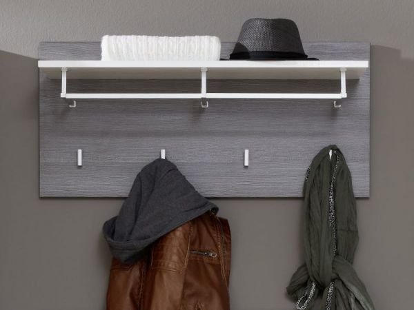 Garderobenpaneel Matrix in Hochglanz wei� und Sardegna grau Rauchsilber Wandgarderobe 80 x 40 cm