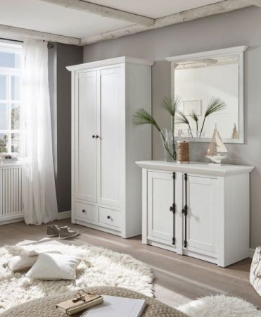 Garderobe Hooge in Pinie wei� Landhaus Garderobenkombination 3-tlg. mit Schuh- / Garderobenschrank und Kommode