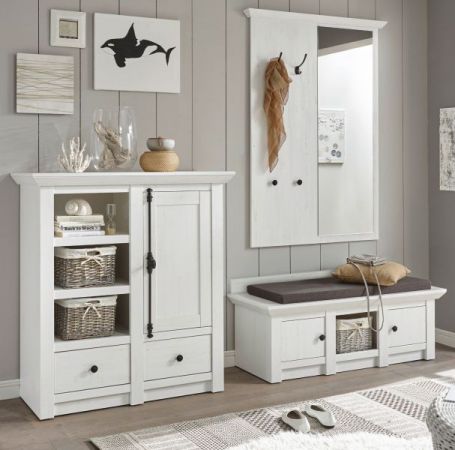 Garderobenpaneel Hooge in Pinie wei� Landhaus Wandgarderobe mit Spiegel 105 x 140 cm