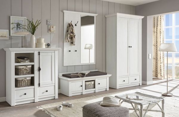 Garderobe Sitzbank Hooge in Pinie wei� Landhaus Garderobenbank und Schuhschrank 124 x 42 cm