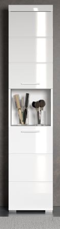 Bad Hochschrank Adamo in wei� Hochglanz, Badschrank 37 x 190 cm