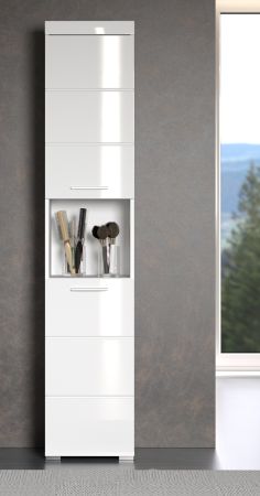 Bad Hochschrank Adamo in wei� Hochglanz, Badschrank 37 x 190 cm