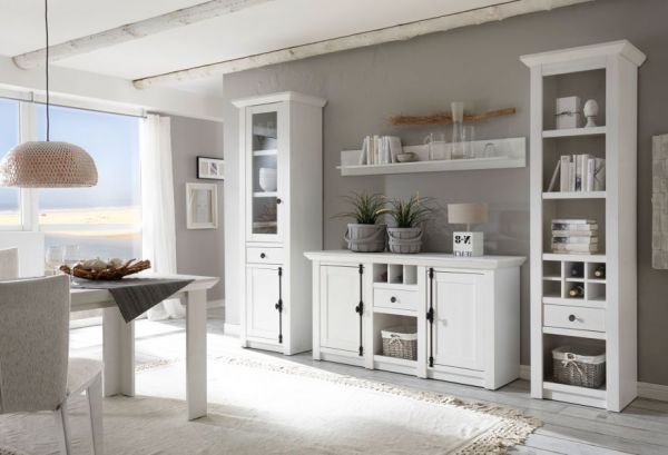 Vitrine Hooge in Pinie wei� Landhaus Vitrinenschrank 63 x 207 cm