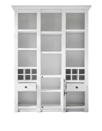 Buffet Hooge in Pinie wei� Landhaus Buffetschrank mit Weinregal 147 x 207 cm