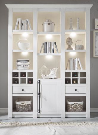 Buffet Hooge in Pinie wei� Landhaus Buffetschrank mit Weinregal 147 x 207 cm