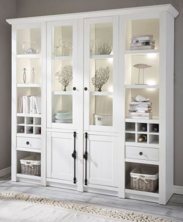 Buffetschrank Hooge in Pinie wei� Landhaus Vitrinenschrank mit Weinregal 194 x 207 cm