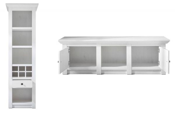 Wohnwand Hooge in Pinie wei� Landhaus Schrankwand 4-teilig 288 x 207 cm