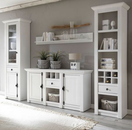 Wohnwand Hooge in Pinie wei� Landhaus Schrankwand 4-teilig 293 x 207 cm