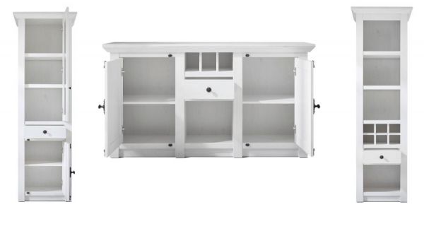 Wohnwand Hooge in Pinie wei� Landhaus Schrankwand 4-teilig 293 x 207 cm
