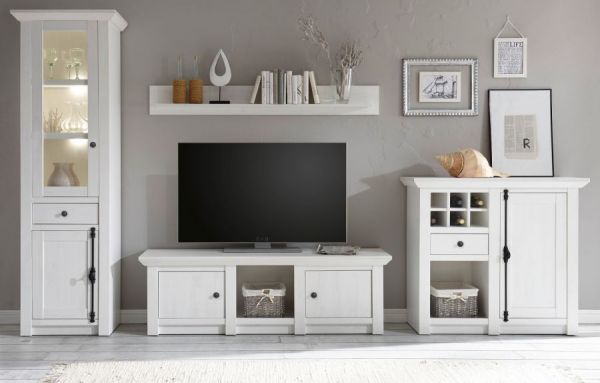 Wohnwand Hooge in Pinie wei� Landhaus Schrankwand 4-teilig 340 x 207 cm