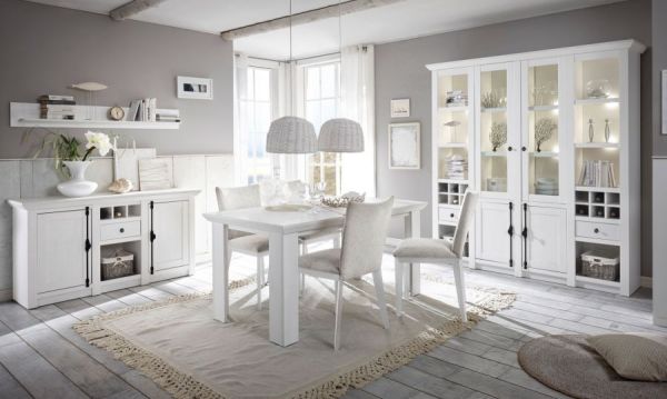 Wohnwand Hooge in Pinie wei� Landhaus Schrankwand 4-teilig 340 x 207 cm