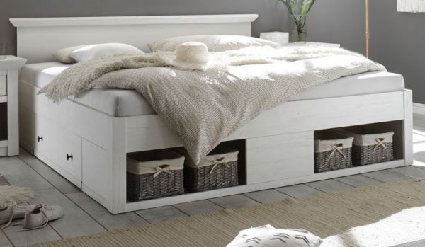 Bett Hooge in Pinie wei� Landhaus Stauraumbett mit 2 x Bettschubkasten Liegefl�che 180 x 200 cm