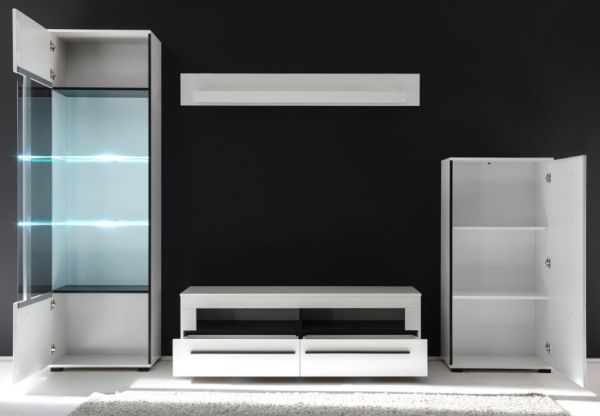 Wohnwand Design-D in Hochglanz wei� Anbauwand 4-teilig 280 x 200 cm