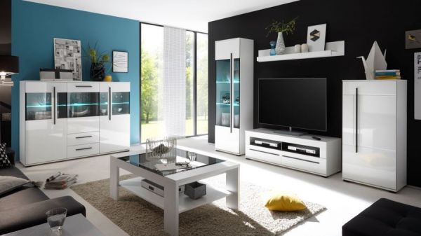 Kommode Design-D in Hochglanz wei� Anrichte 60 x 126 cm