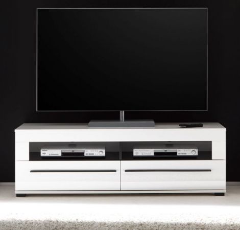 TV-Lowboard Design-D in Wei� Hochglanz, TV-Unterschrank 140 x 47 cm mit Soft-Close