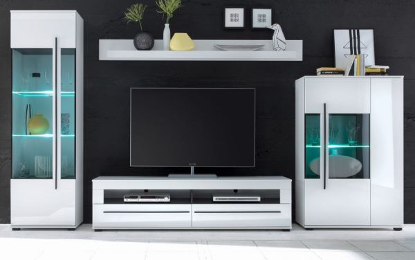 TV-Lowboard Design-D in Hochglanz wei� Unterschrank 180 x 47 cm, Soft-Close
