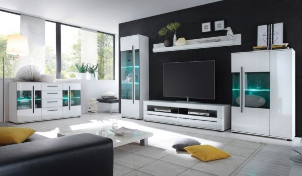 TV-Lowboard Design-D in Hochglanz wei� Unterschrank 180 x 47 cm, Soft-Close