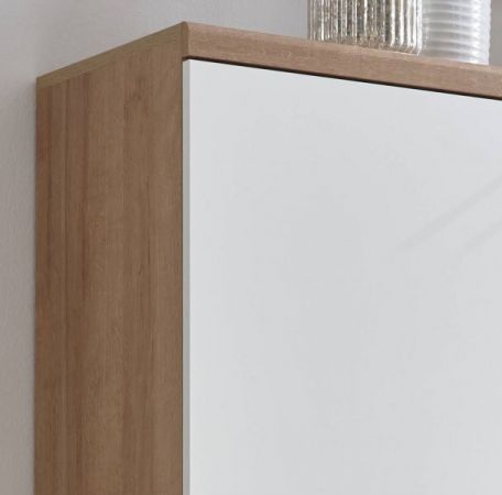 Vitrine Helge in wei� und Eiche Riviera Vitrinenschrank skandinavisch 50 x 197 cm