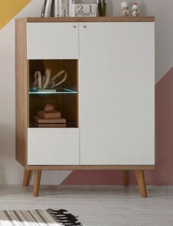 Highboard Helge in wei� und Eiche Riviera Vitrine skandinavisch 90 x 134 cm
