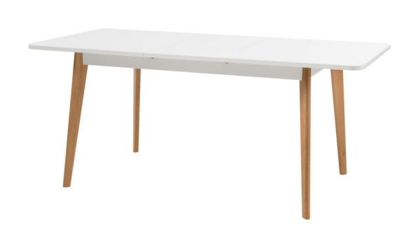 Esstisch Helge in wei� und Eiche Riviera K�chentisch skandinavisch ausziehbar mit Einlegeplatte 140 / 180 x 80 cm