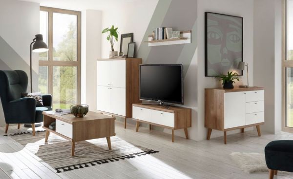Sideboard Helge in wei� und Eiche Riviera Kommode skandinavisch 107 x 83 cm