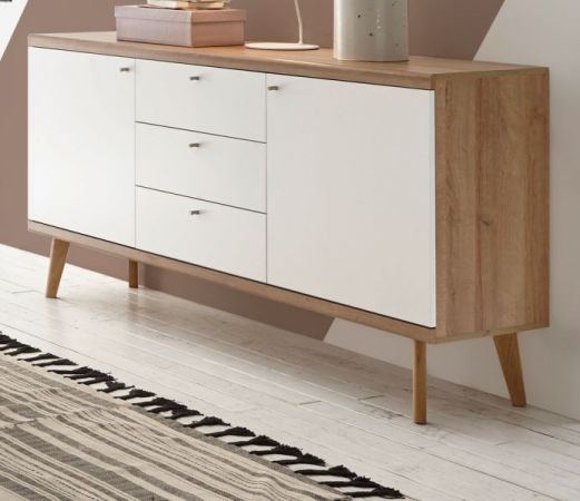 Sideboard Helge in wei� und Eiche Riviera Kommode skandinavisch 160 x 83 cm