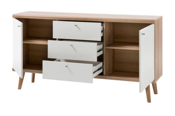 Sideboard Helge in wei� und Eiche Riviera Kommode skandinavisch 160 x 83 cm