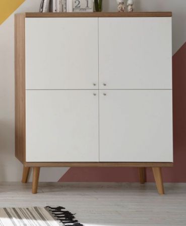 Highboard Helge in wei� und Eiche Riviera skandinavisch 107 x 134 cm