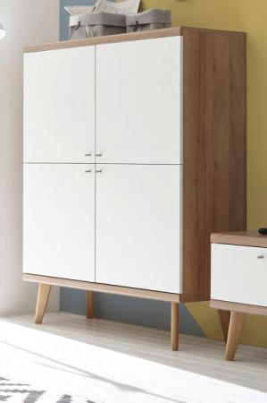 Highboard Helge in wei� und Eiche Riviera skandinavisch 107 x 134 cm