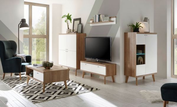 Highboard Helge in wei� und Eiche Riviera skandinavisch 107 x 134 cm