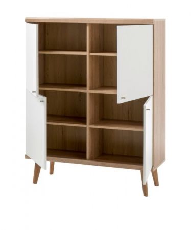 Highboard Helge in wei� und Eiche Riviera skandinavisch 107 x 134 cm
