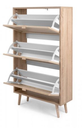 Schuhschrank Niran in Sonoma Eiche mit Bast - Dekor Schuhkipper skandinavisch 70 x 125 cm