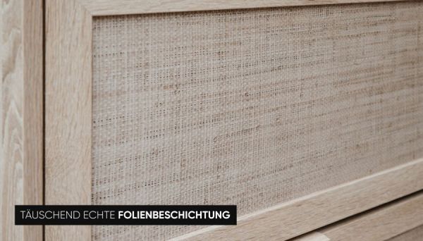 Highboard Niran in Sonoma Eiche mit Bast - Dekor Kommode skandinavisch 102 x 139 cm