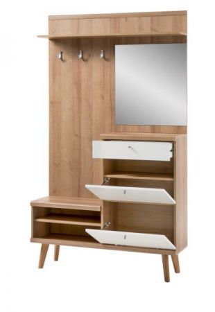 Garderobe Helge in wei� und Eiche Riviera Kompaktgarderobe skandinavisch 110 x 200 cm